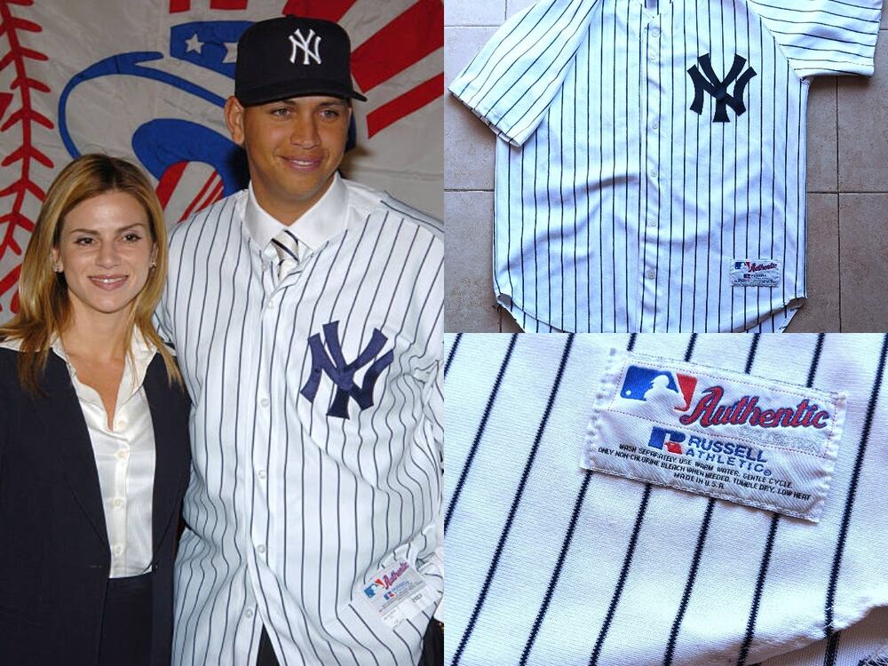 New York Yankees 2000s Russell AUTHENTIC jersey 44 L white Pinstripe MLB vintage